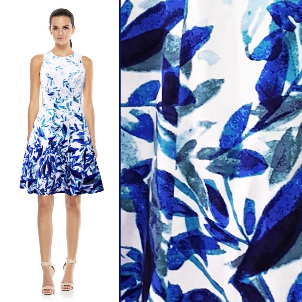 Maggy London Blue Leafs Dress Fit & Flare